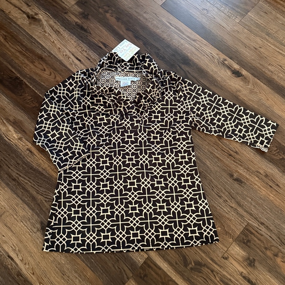 Gretchen Scott Designs Black and Cream Geometric Blouse